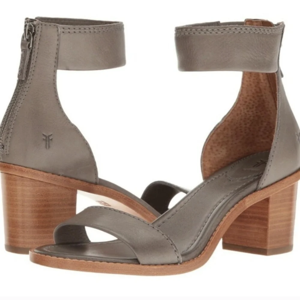 Frye Brielle Charcoal Grey Wooden Ankle Sandals - Size 8 - Picture 2 of 15